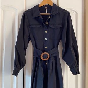Free People Audrey midi shirt dress w/ puff sleeve